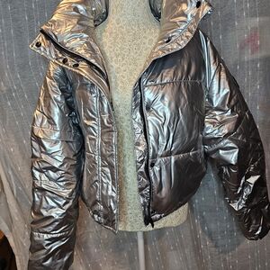 DKNY Metallic Silver Puffer Jacket
